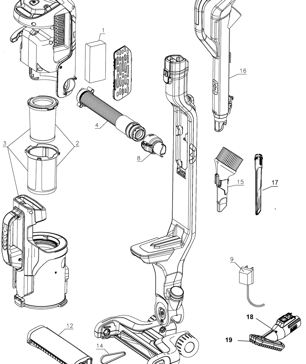 Diagram Diagram and Parts List for HCUA525JPK Type 1 Black and Decker Upright Vacuum